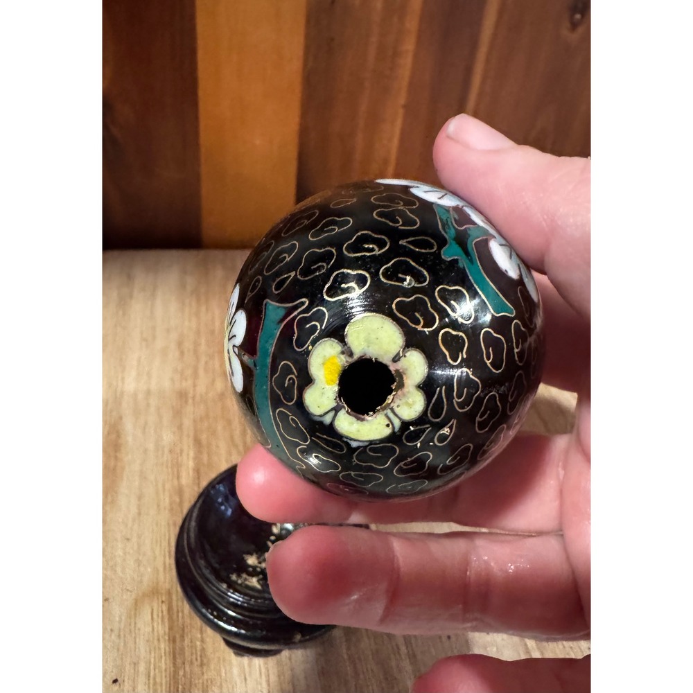 Vintage Cloisonne Egg Black Floral Display Stand Ornate Decorative Art Y1.2 - Picture 8 of 9
